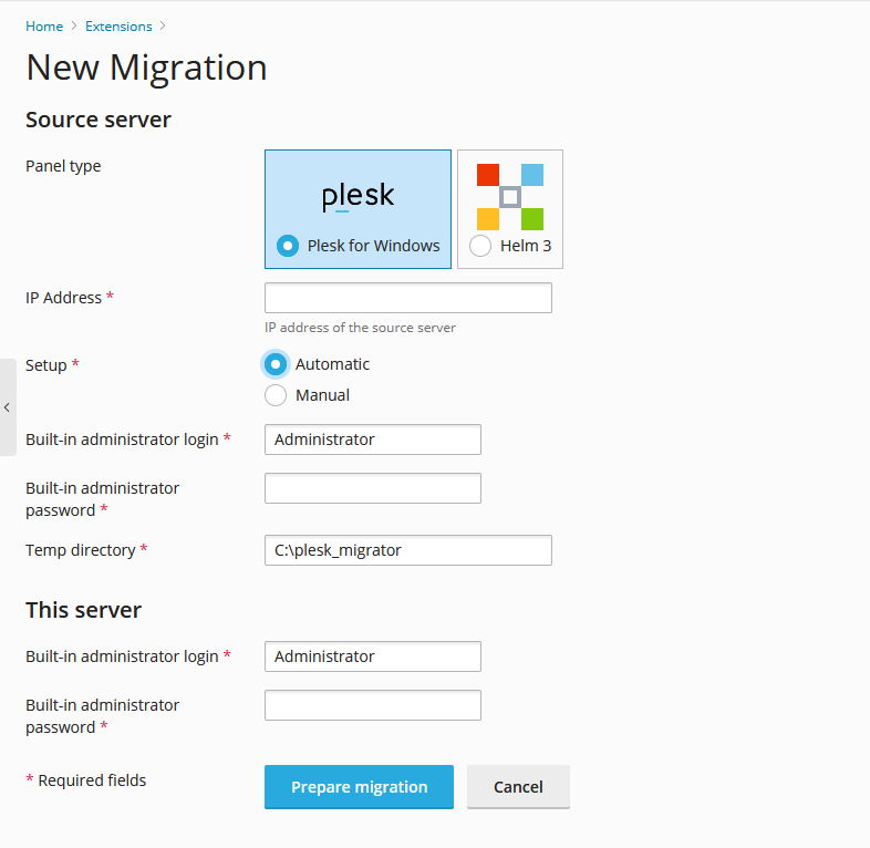 Plesk to Plesk migration