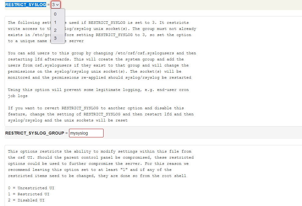 RESTRICT_SYSLOG is disabled error in CSF
