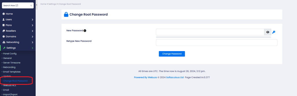 Change Root Password of Webuzo