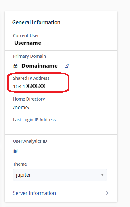 Find your Server IP Address in cPanel