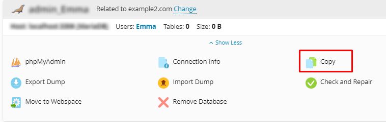 copy a database in Plesk